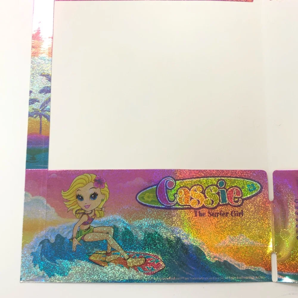 Lisa Frank Pocket Folder Glitter Cassie the Surfer Girl W/ Seal NEW & UNPUNCHED